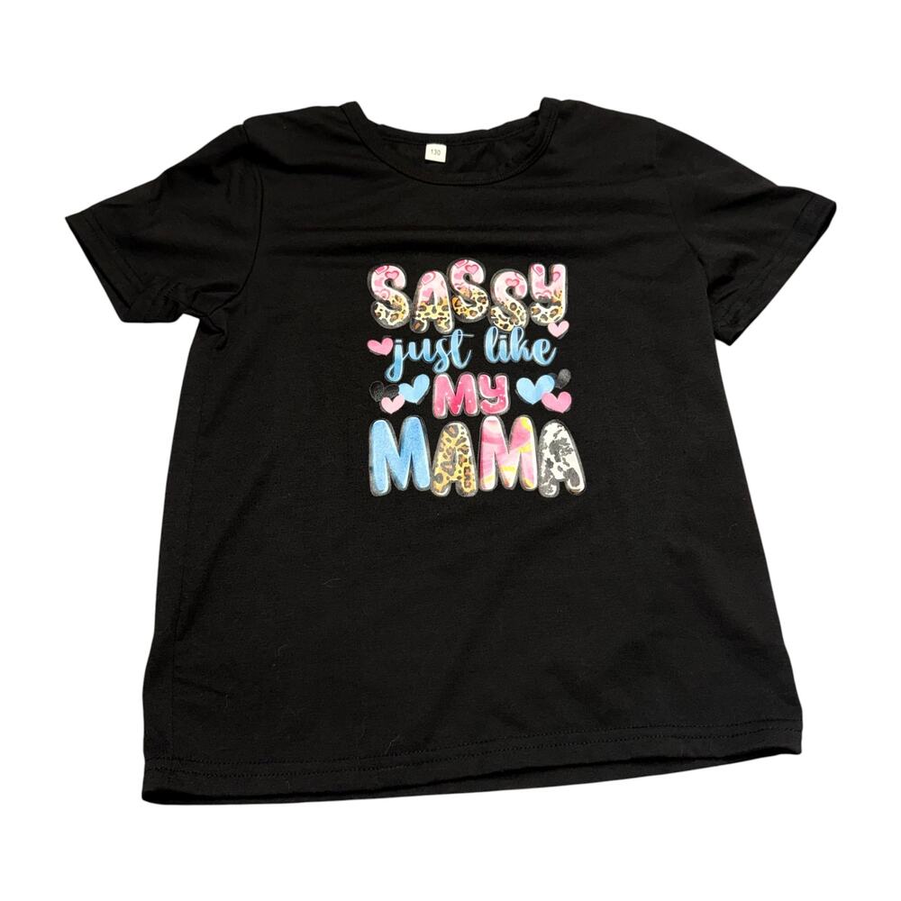 Girls Black Sassy Just Like My Mama Graphic Tee Size 7 8 - Picture 1 of 7